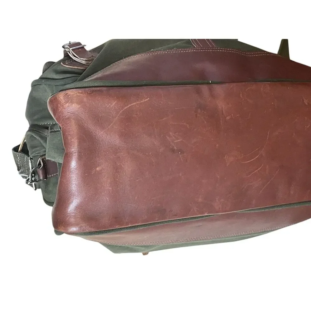 Vintage Army Green With Brown‎ Leather Trim Duffle Bag